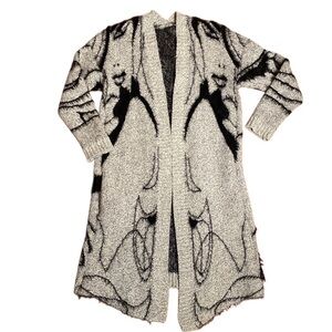 LENKA Knitted Batwing Long Cardigan in Gray Black Woven eyelash yarn faces Sz S